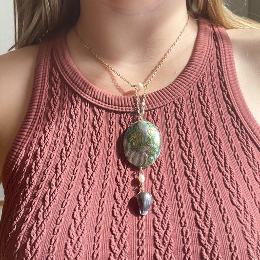 Abalone and Pearl Gold Necklace